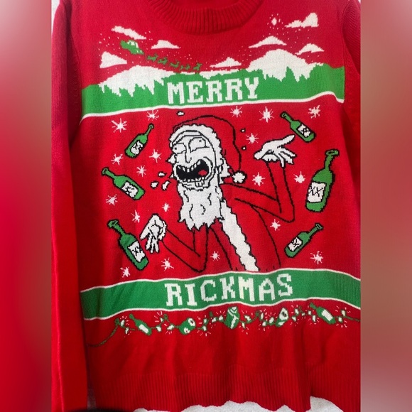 Rick & Morty Christmas Sweater Mens Large Merry Rickmas Ugly Adult Swim B30 - Picture 6 of 8